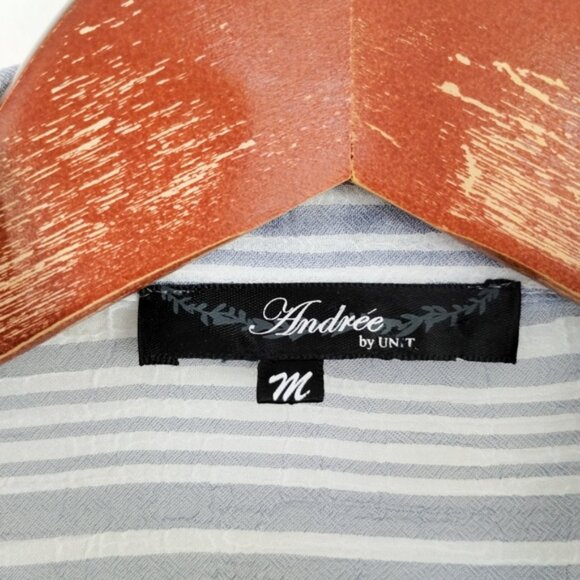 Andree by Unit Button Up Blouse Size Medium Blue Sheer Velvet Trim Embroidered - Picture 3 of 11